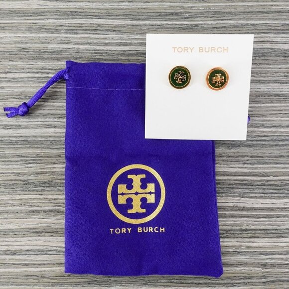 Tory Burch Kira Enamel Circle Stud Earrings Green/Tory Gold OS - Picture 9 of 12